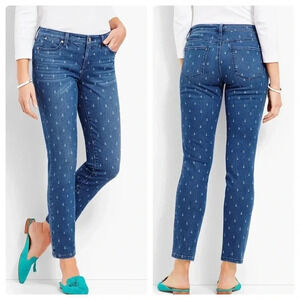 TALBOTS | Blue Denim Flawless Slim Ankle Anchor Print Mid-rise Jeans Size 6